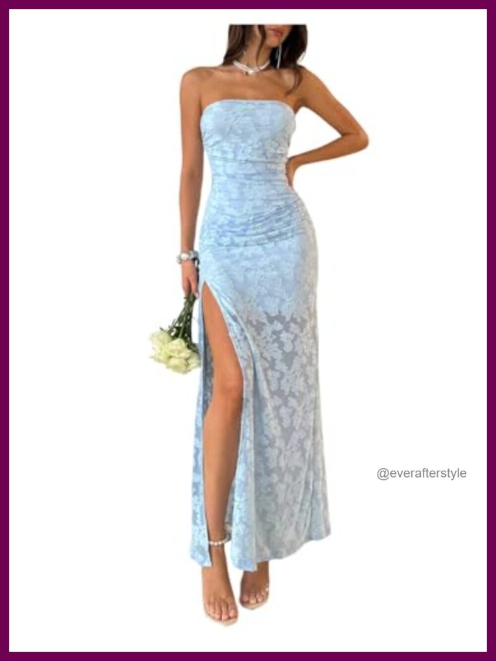 Strapless High Split Bodycon Maxi Dress Sleeveless Formal Wedding Guest